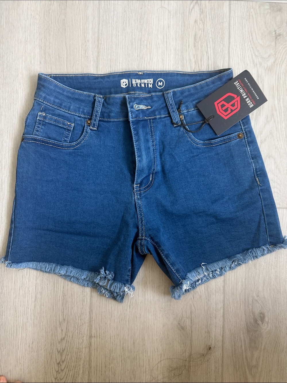 Born Primitive Dark Blue Frayed Hem Denim Shorts
